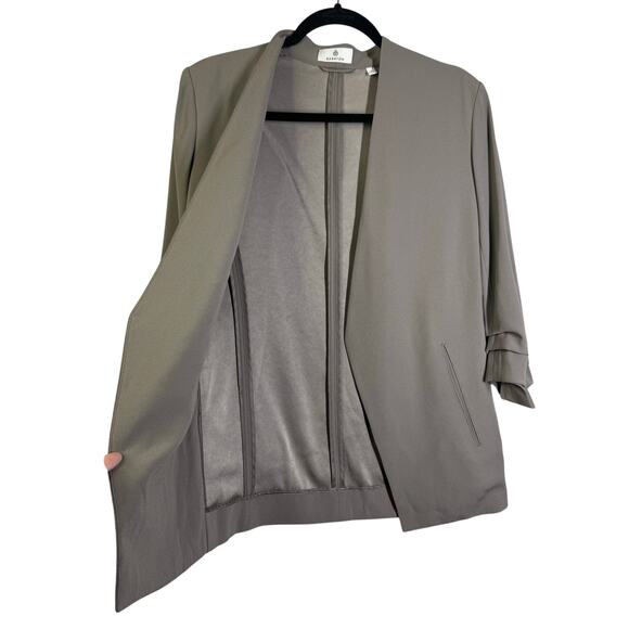 ARITZIA BABATON Blazer 2 Power Hip Taupe Mirror Crepe Open Front Shawl Collar - Picture 4 of 16